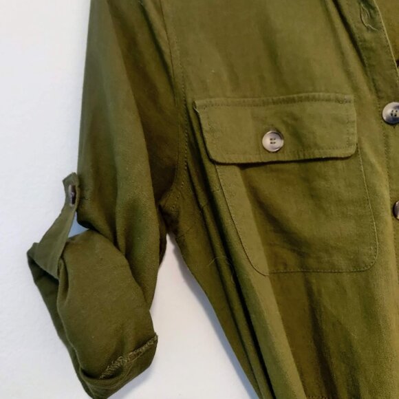 Modcloth Womens Size M Green Linen Viscose Roll Tab Sleeves Tie Belt Jumpsuit - Picture 5 of 10